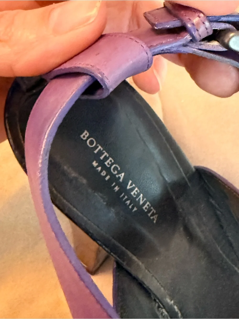 Bottega Veneta Purple Leather Platform Slingback Heels